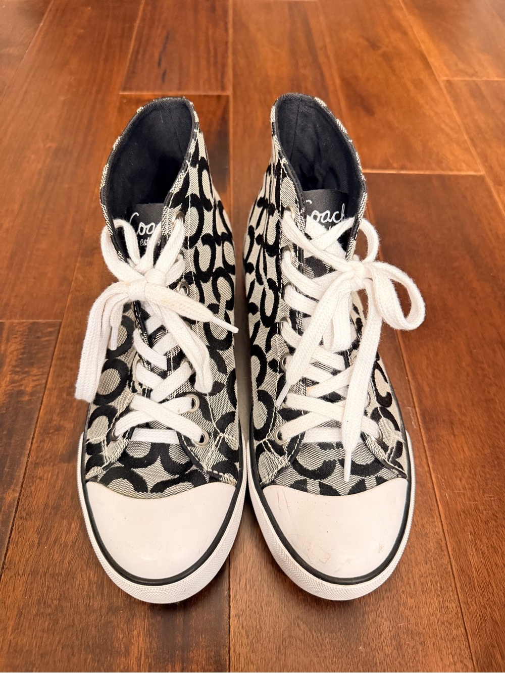 COACH Signature C High Top Sneakers Y2K Monogram Black White 7B